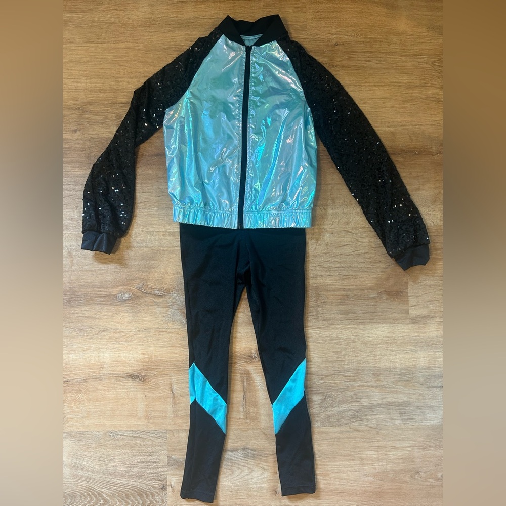 Kids Shiny Blue and Black 2 Piece Costume Set